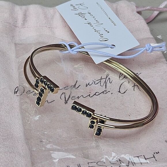 Pave Cuff bracelets 14K Gold & Black by Jules Smith Designs Venice Beach CA NEW - Picture 1 of 12